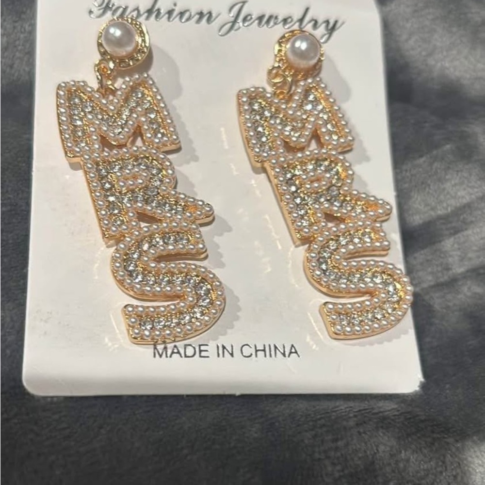 Gold and Silver 'MRS' Dangle Earrings